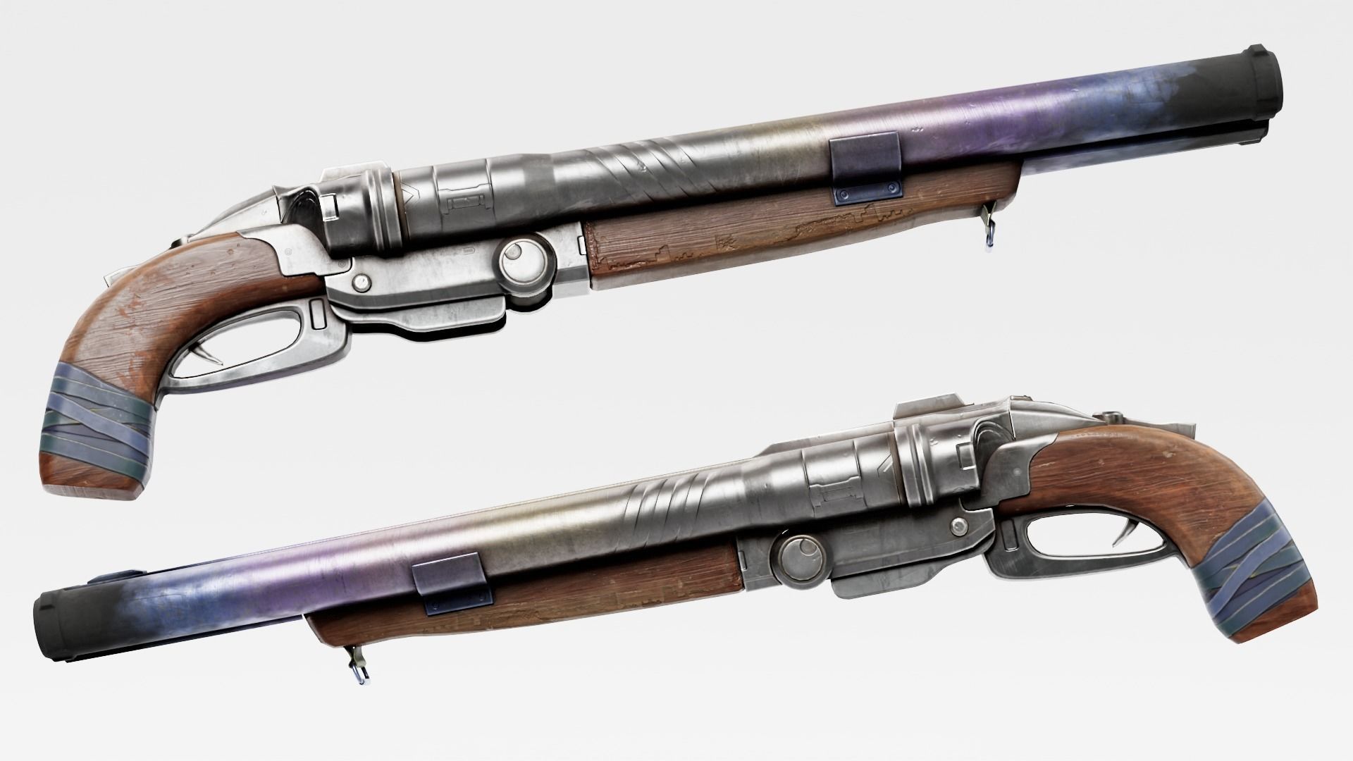 super double-barrel shotgun futuristic weapon of slayer da1 Low-poly 3D model_10