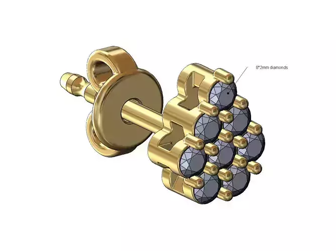 Diamond almond shaped cluster stud earring 3D print model