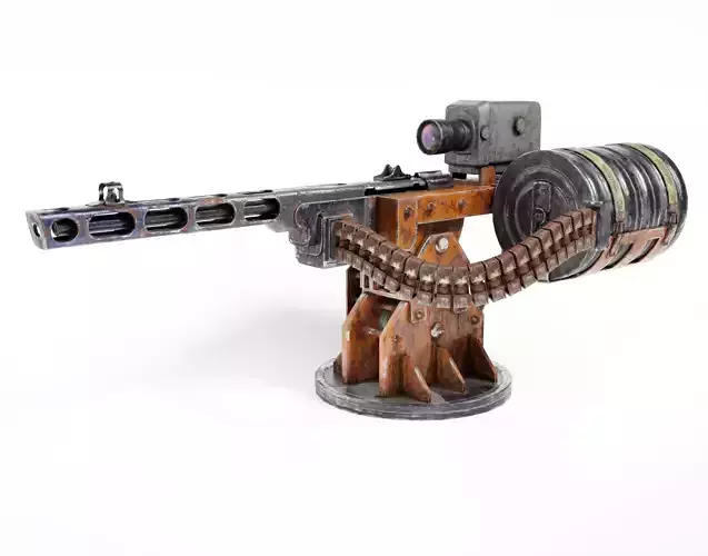 Automatic machinegun turret post-apocalypse da1 Low-poly 3D model