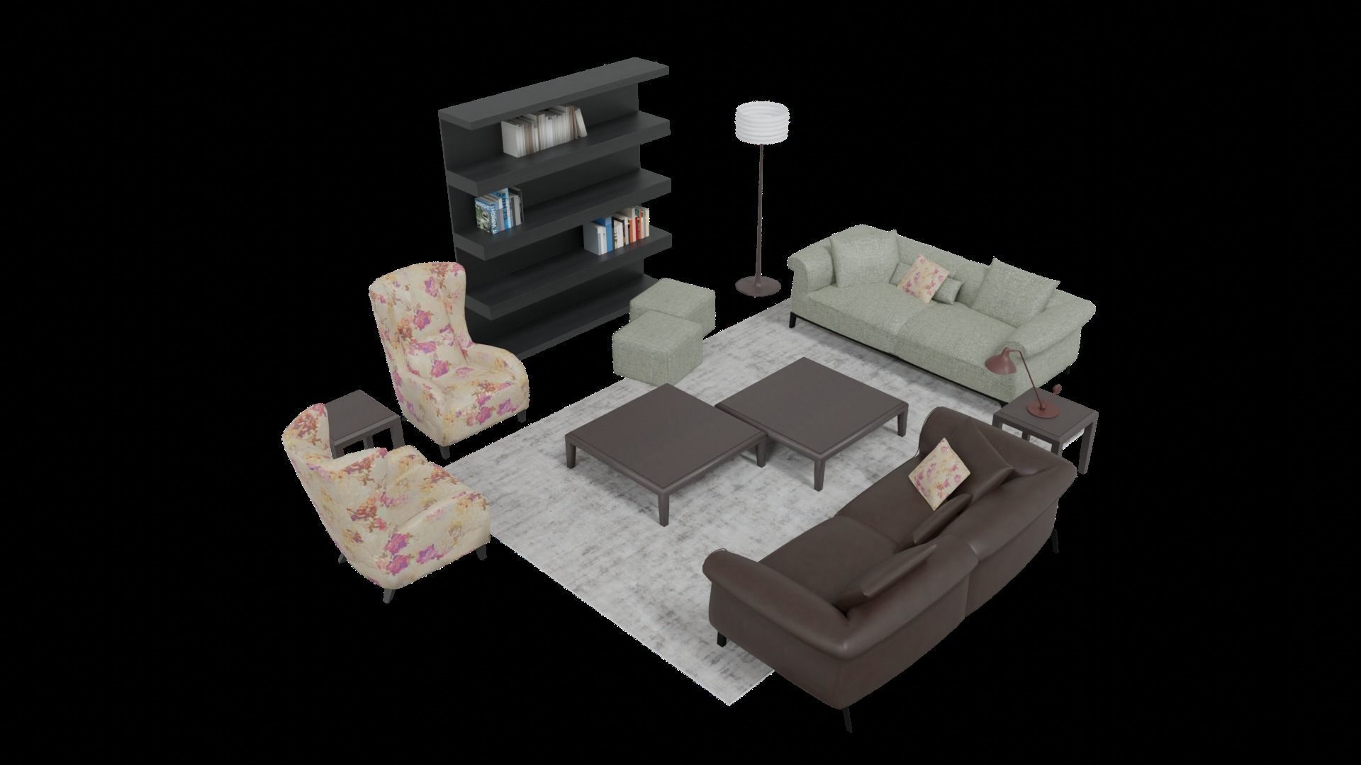 Chinese Living room furniture set 3D model_2