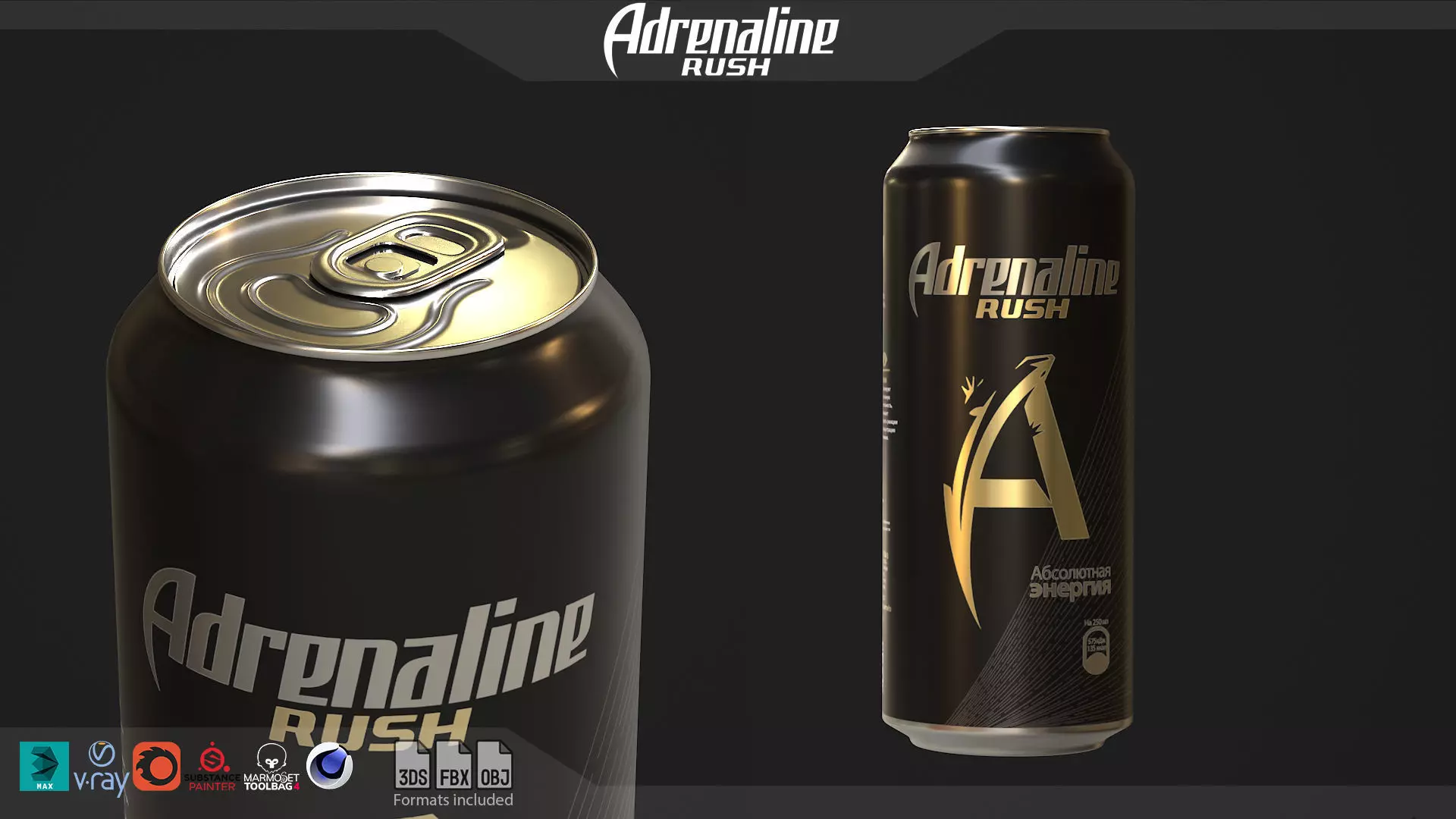 Adrenaline Rush energy drink Free low-poly 3D model