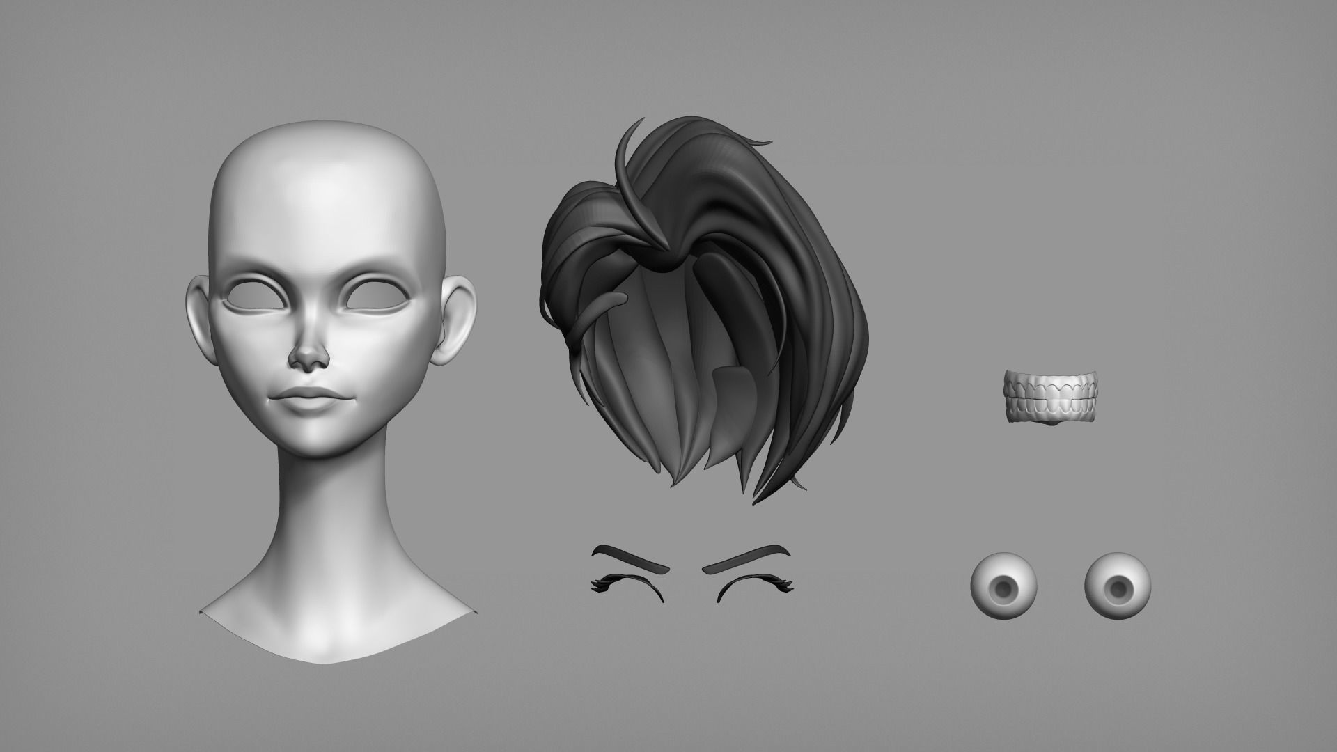 Cartoon female character Bonnie base mesh 3D model_4