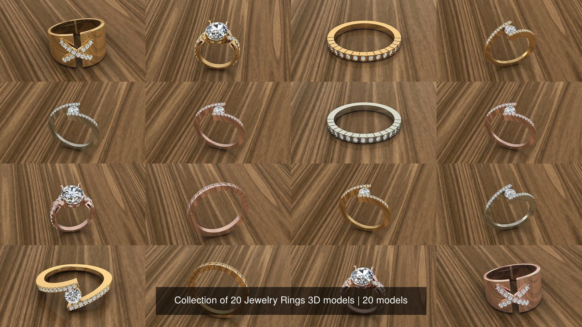 Collection of 20 Jewelry Rings 3D models _3