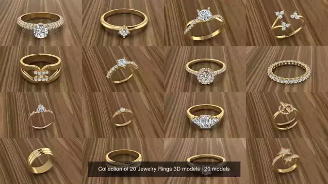 Collection of 20 Jewelry Rings 3D models 