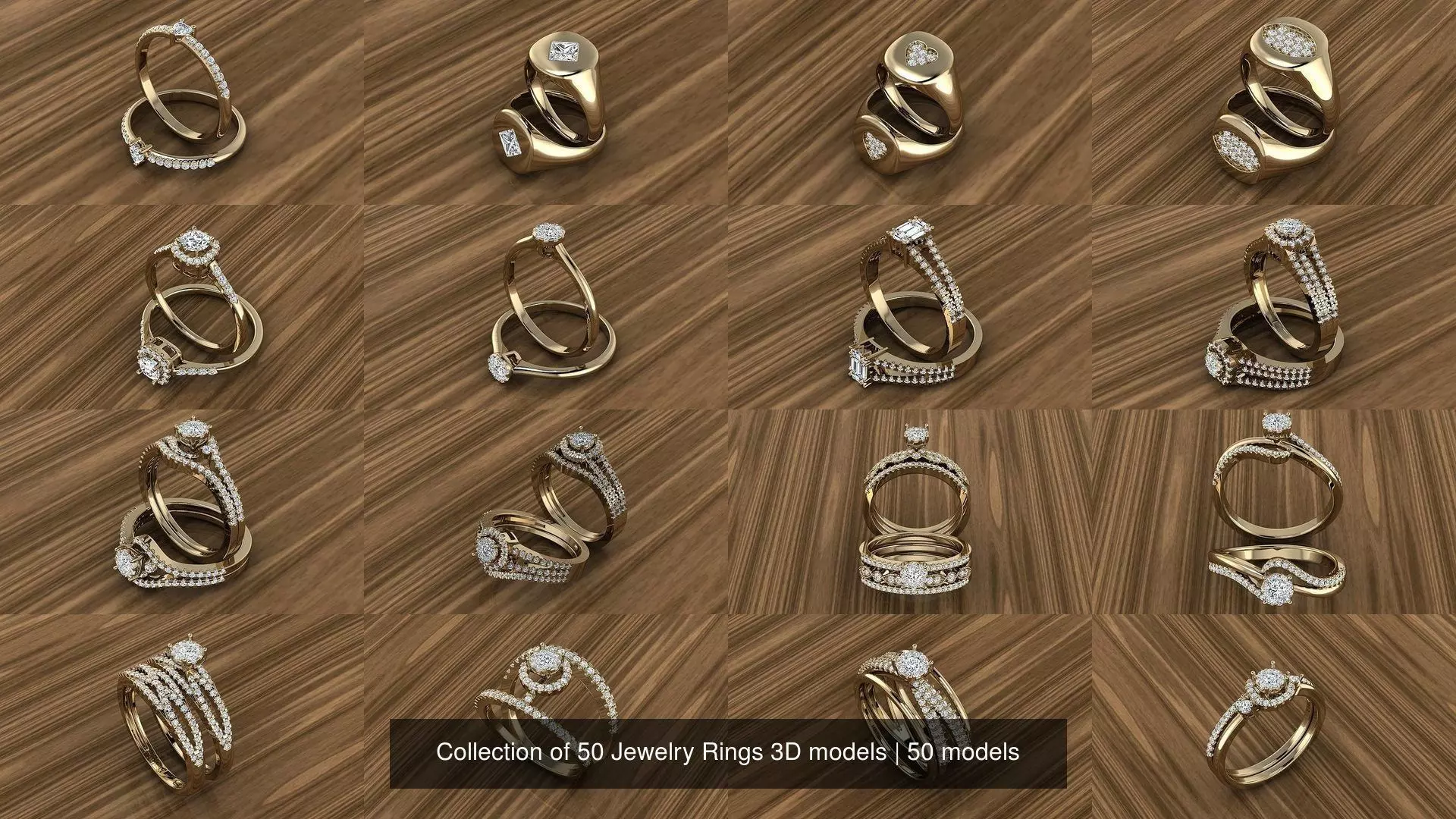 Collection of 50 Jewelry Rings 3D models 3D Model Pack