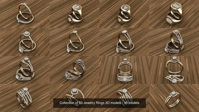 Collection of 50 Jewelry Rings 3D models 