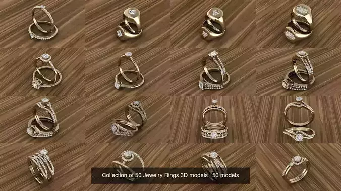 Collection of 50 Jewelry Rings 3D models 