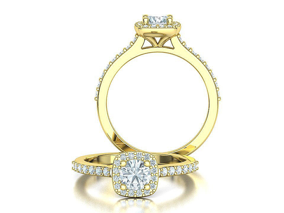 Engagement Ring Cushion Halo Half Carat Stone 3dprint model 3D print model_2
