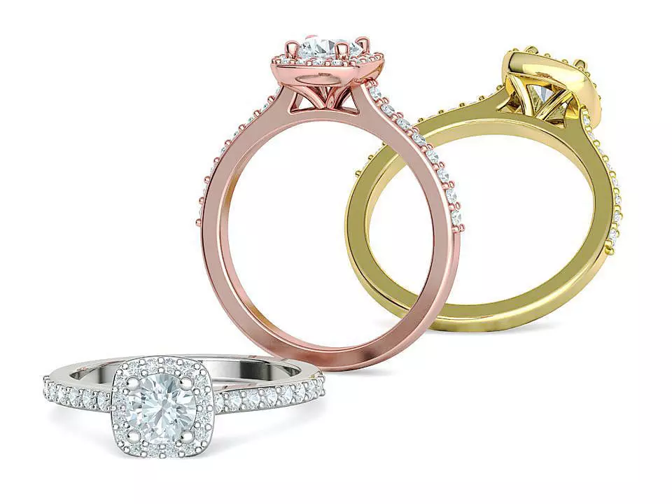 Engagement Ring Cushion Halo Half Carat Stone 3dprint model 3D print model_0