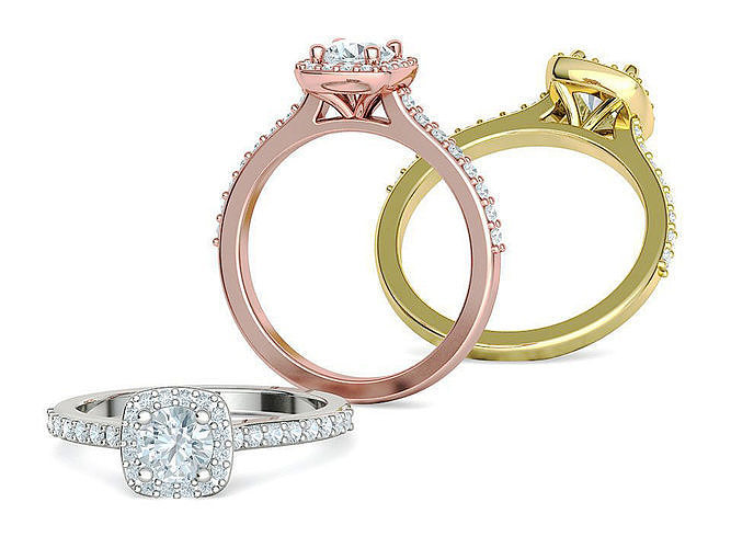 Engagement Ring Cushion Halo Half Carat Stone 3dprint model 3D print model