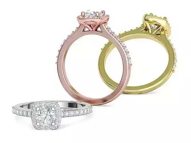 Engagement Ring Cushion Halo Half Carat Stone 3dprint model 3D print model