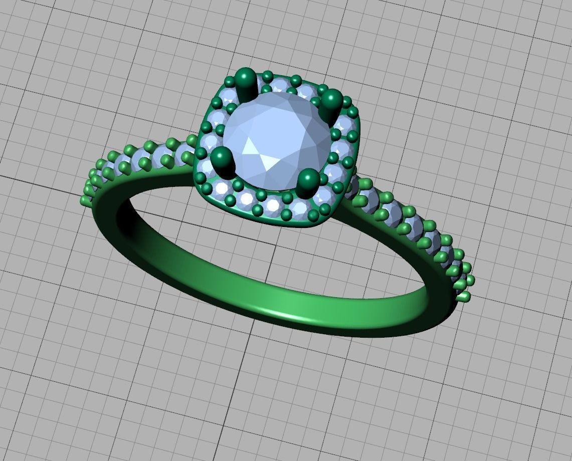 Engagement Ring Cushion Halo Half Carat Stone 3dprint model 3D print model_16