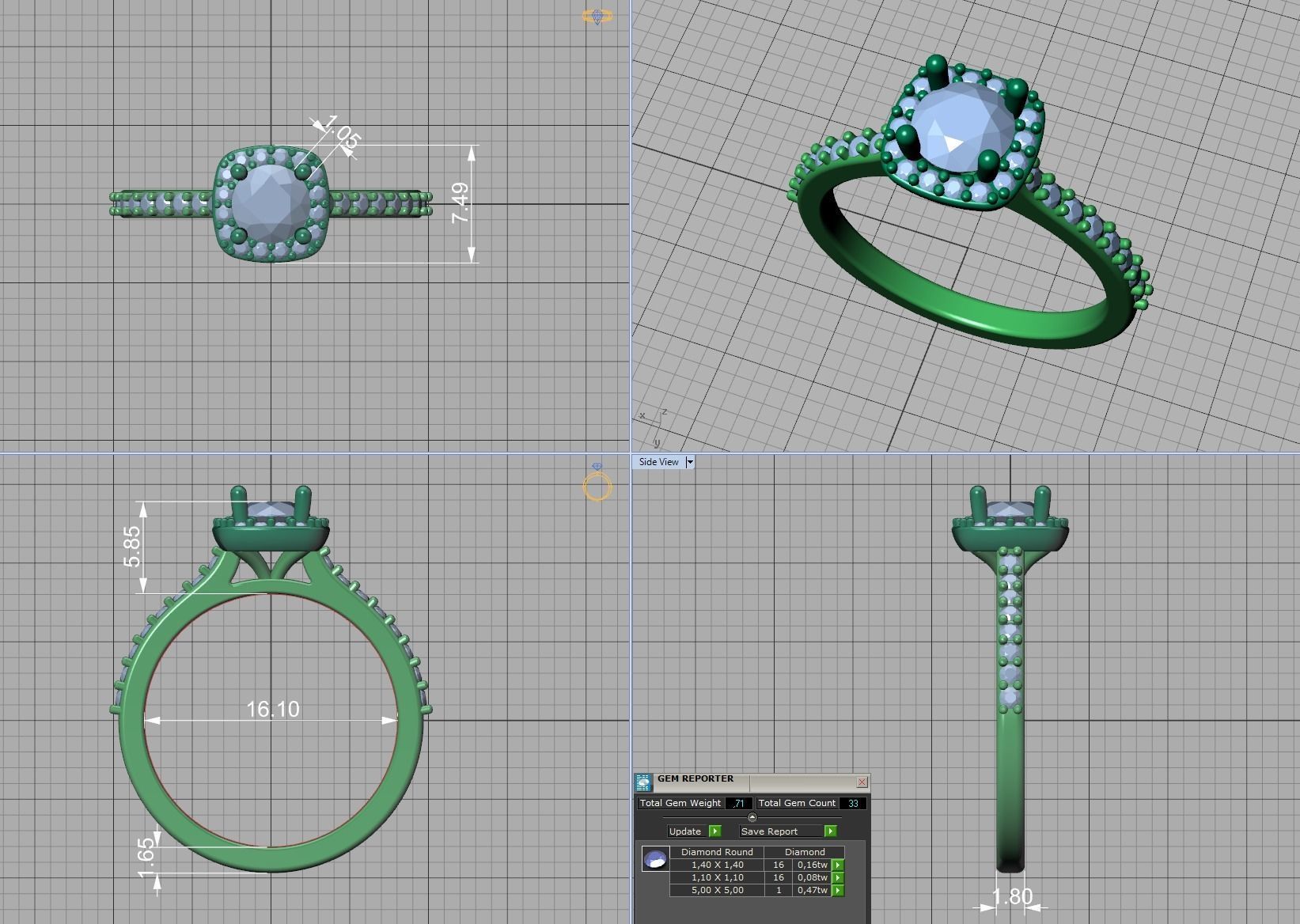 Engagement Ring Cushion Halo Half Carat Stone 3dprint model 3D print model_10