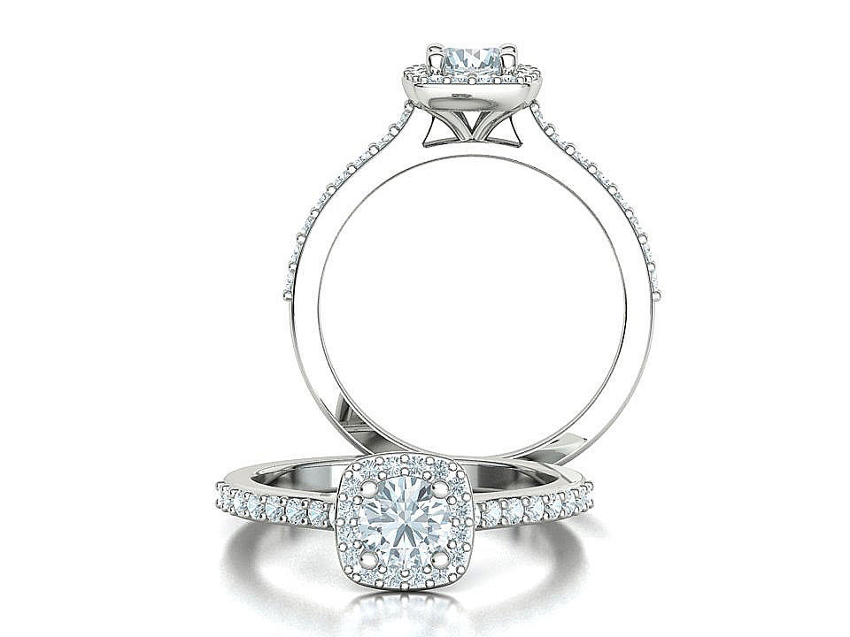 Engagement Ring Cushion Halo Half Carat Stone 3dprint model 3D print model_3