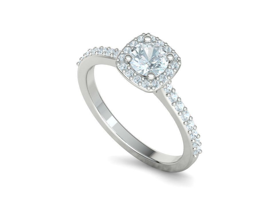 Engagement Ring Cushion Halo Half Carat Stone 3dprint model 3D print model_30