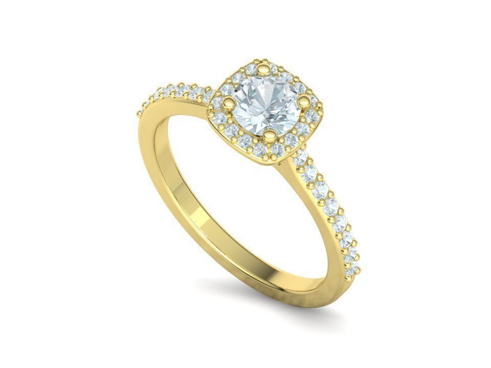 Engagement Ring Cushion Halo Half Carat Stone 3dprint model 3D print model_29