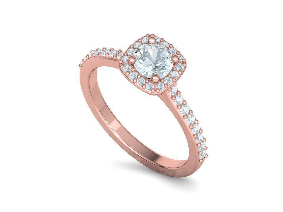 Engagement Ring Cushion Halo Half Carat Stone 3dprint model 3D print model_28