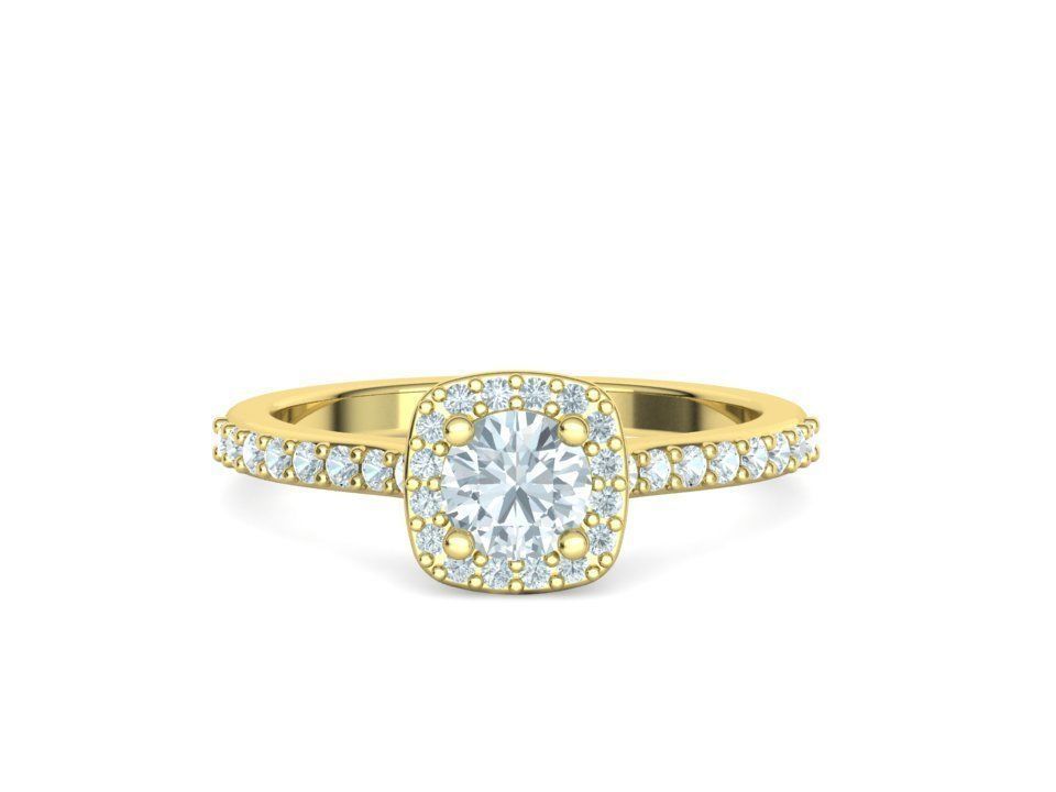 Engagement Ring Cushion Halo Half Carat Stone 3dprint model 3D print model_8