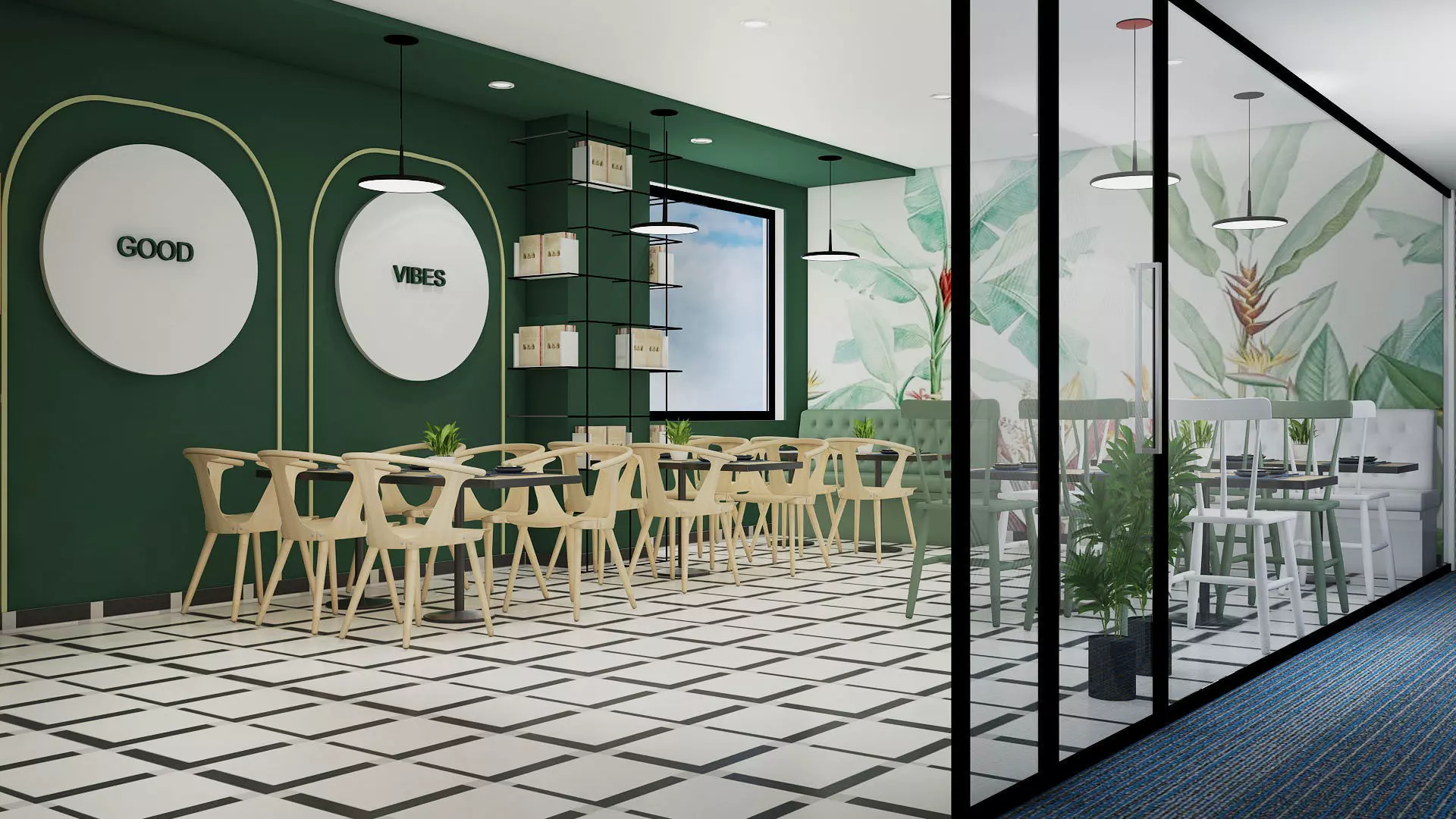 cafeteria design Low-poly 3D model_0