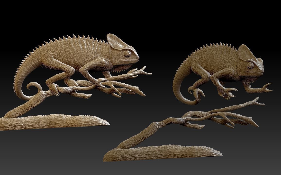 chameleon chamelon on branch 3D print model_9