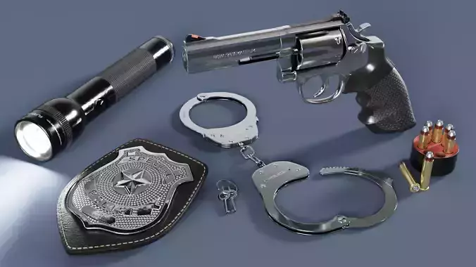 Detective Props Kit - Magnum Gun-Bullet-Police Badge-Handcuffs