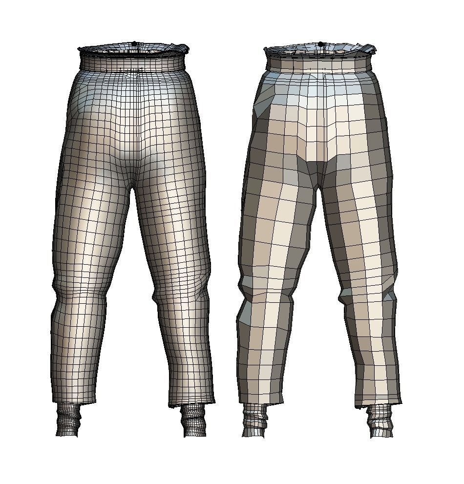 Mens Pants Clown Checkered Baggy Trousers Subdivision 3D model_5
