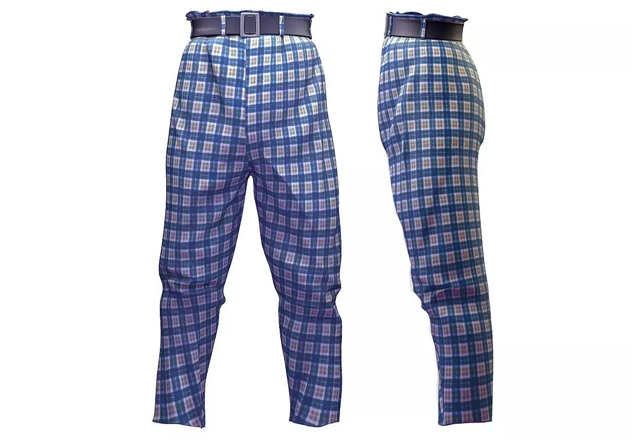Mens Pants Clown Checkered Baggy Trousers Subdivision 3D model_0