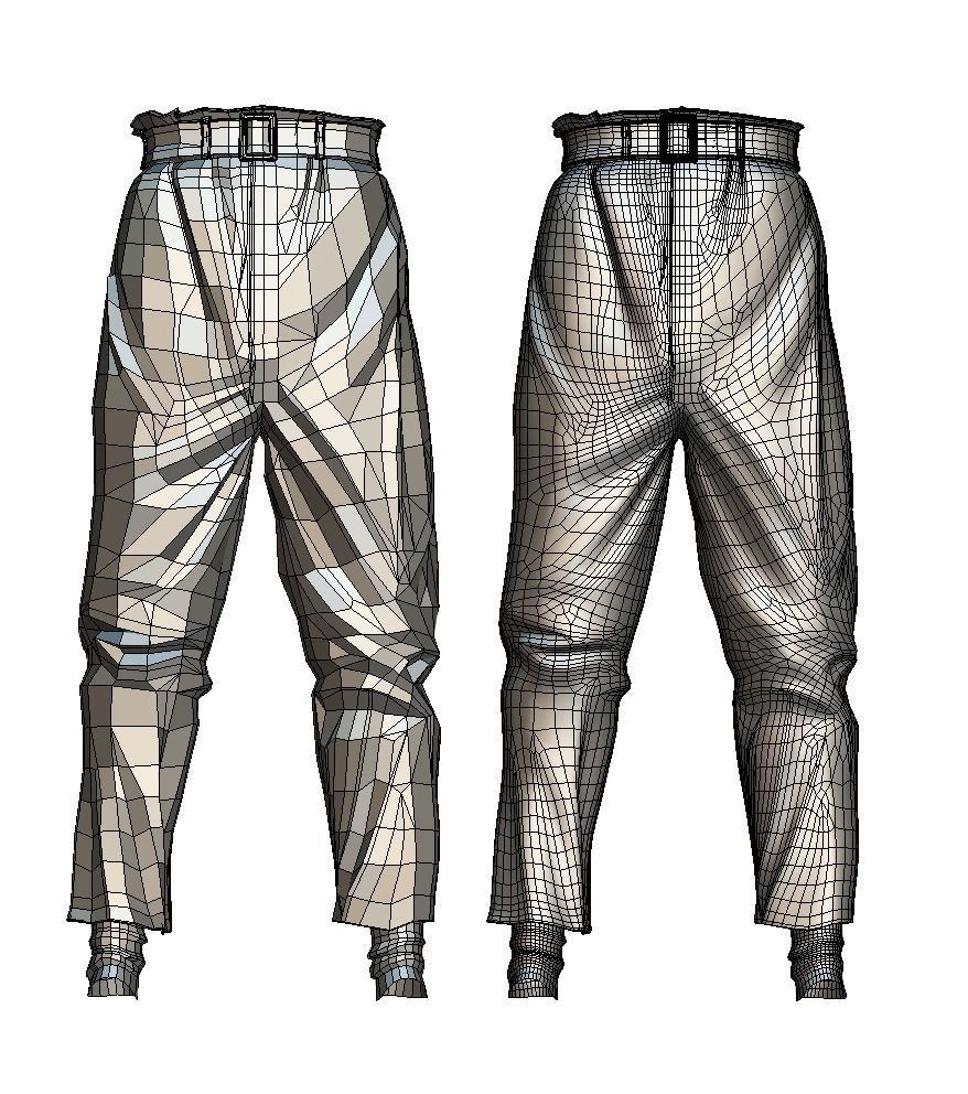 Mens Pants Clown Checkered Baggy Trousers Subdivision 3D model_4