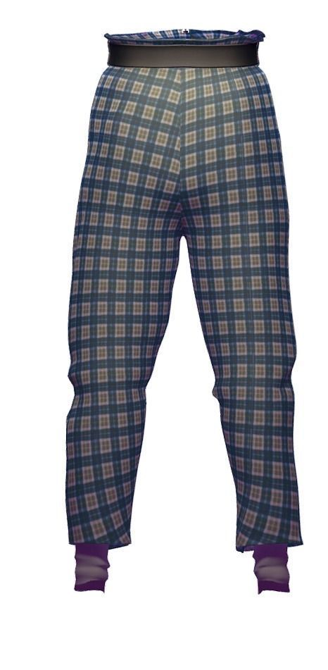 Mens Pants Clown Checkered Baggy Trousers Subdivision 3D model_2