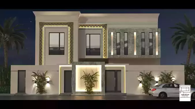 Exterior villa modern 3D model 2022 Low-poly  Blender