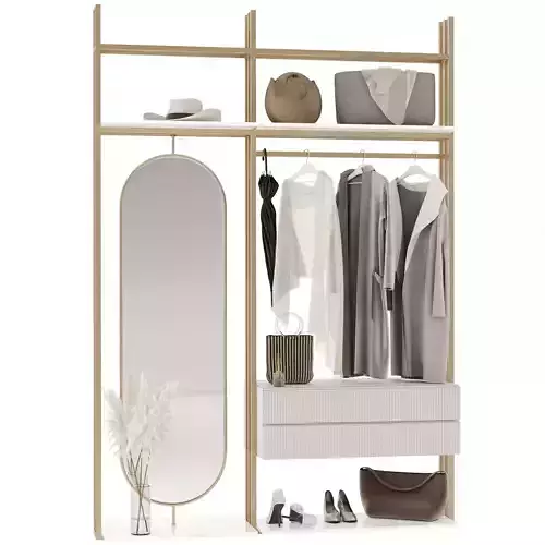 Hallway closet with clothes and accessories