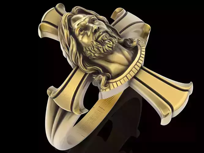 Jesus cross ring  gold sterling  printable jewelry 3D model