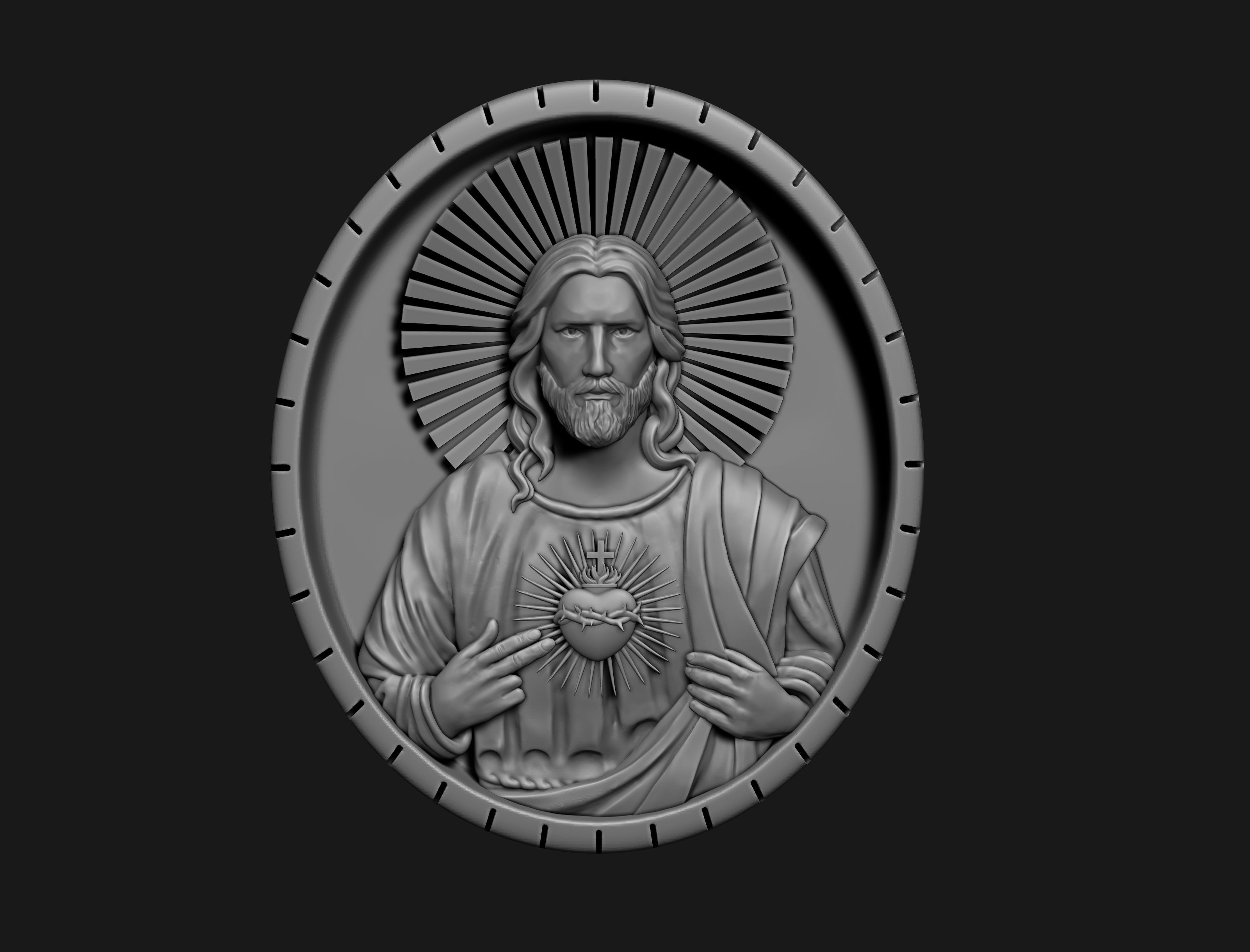 Jesus Sacred Heart Pendant 3D print model_1