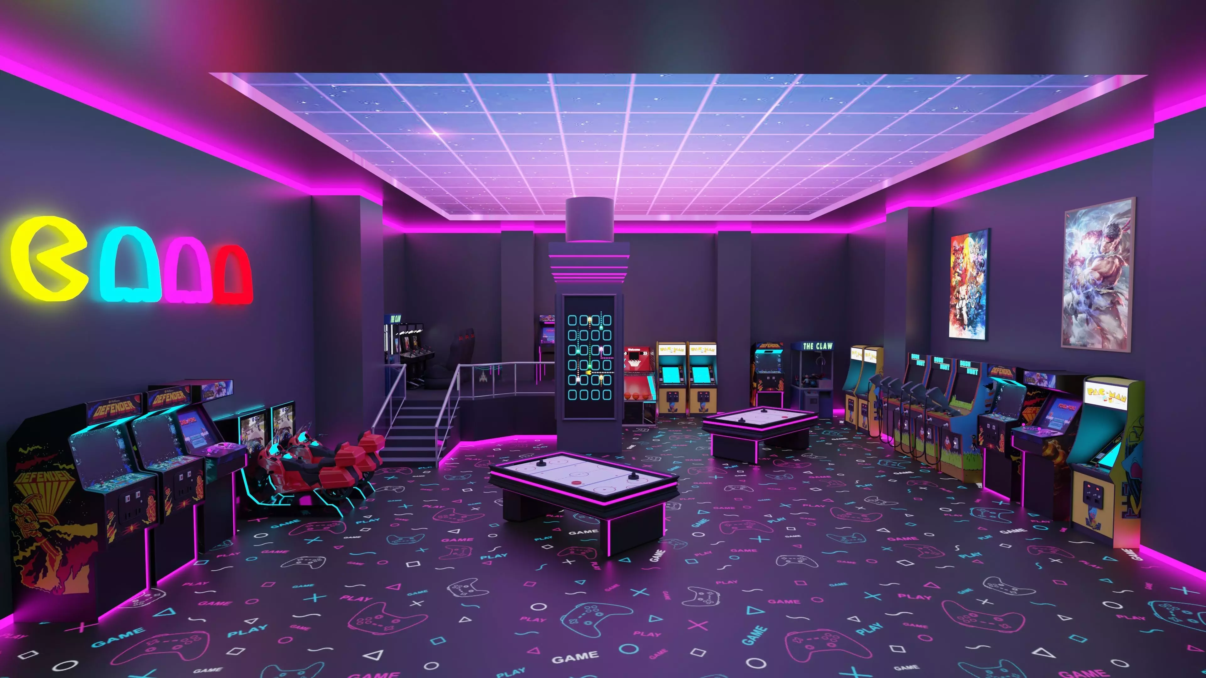 Arcade Game Hall Interior VR Low-poly 3D model_0