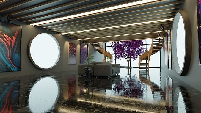 Art Gallery Interior VR Low-poly 3D model