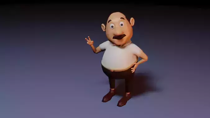 Character animated man with mustache Low-poly 3D model