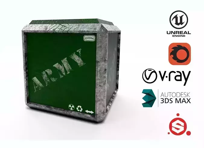 Army Crate PBR low-poly Game Prop Low-poly 3D model Low-poly 3D model