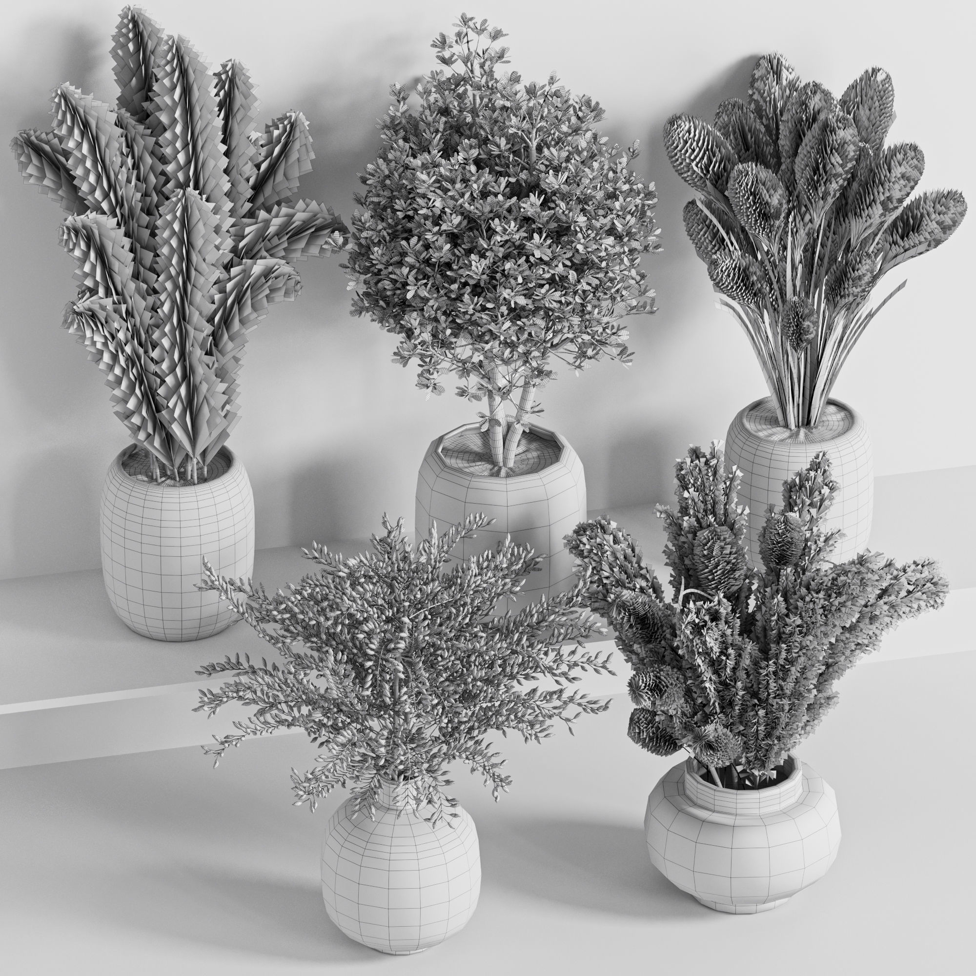 bouqute10 set of vases with dried grasses 3D model_6