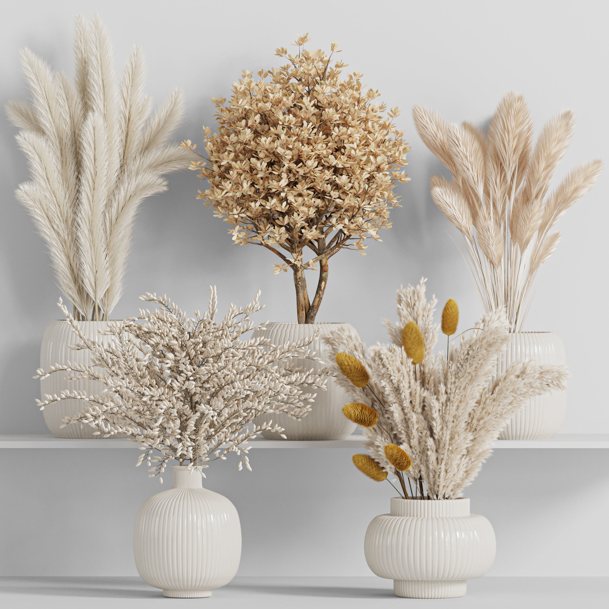 bouqute10 set of vases with dried grasses 3D model_1