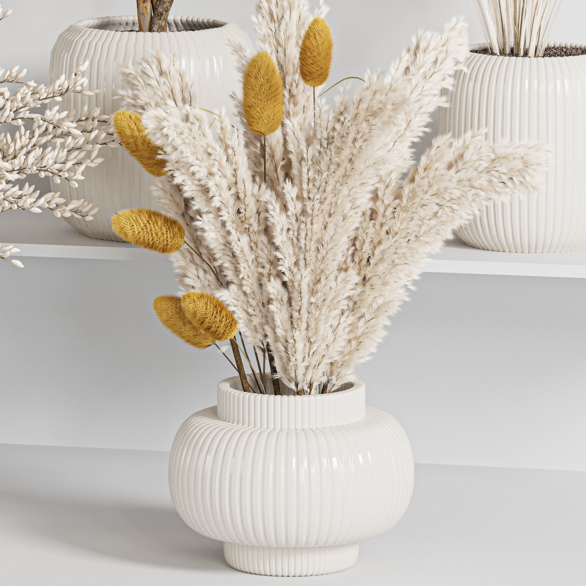 bouqute10 set of vases with dried grasses 3D model_3