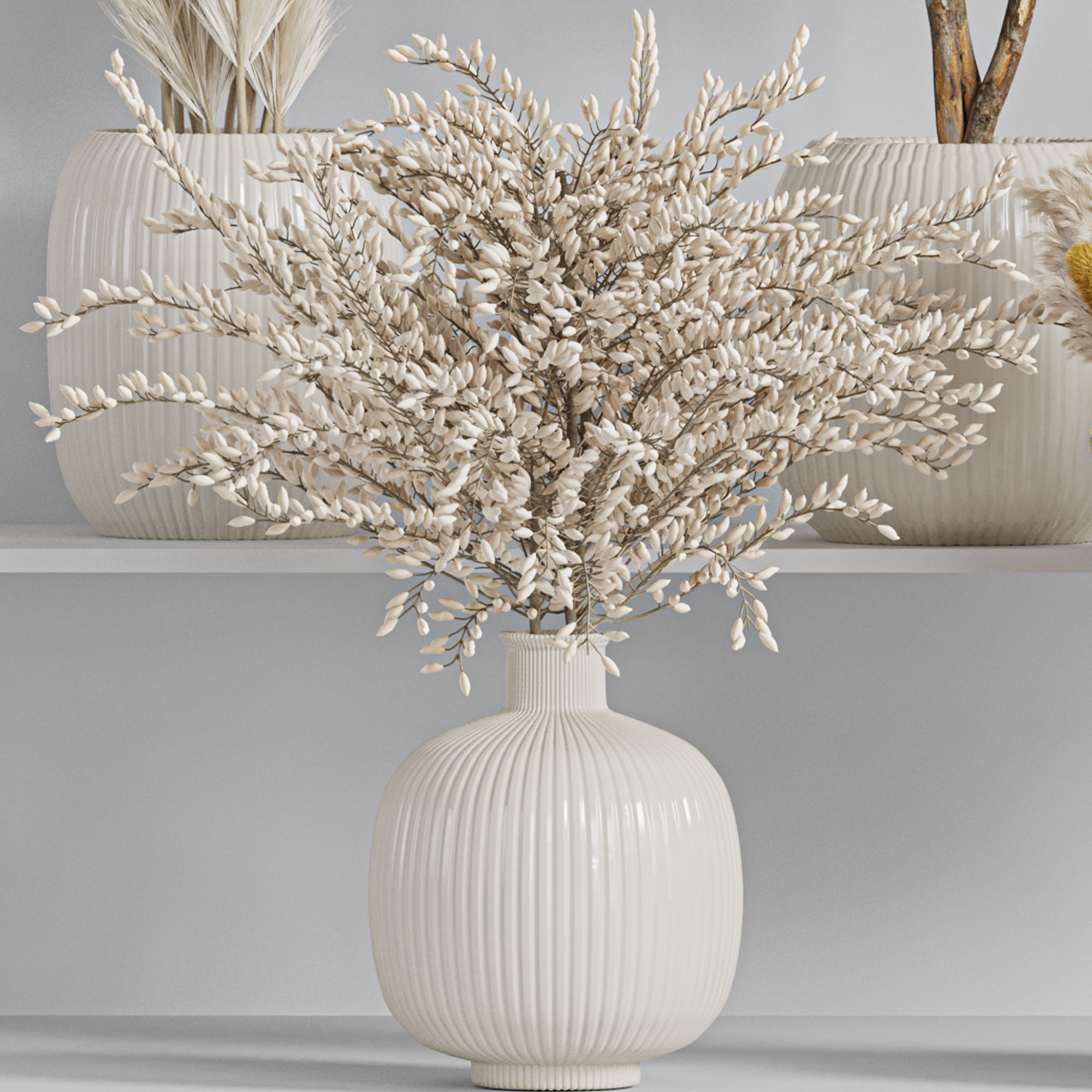 bouqute10 set of vases with dried grasses 3D model_5