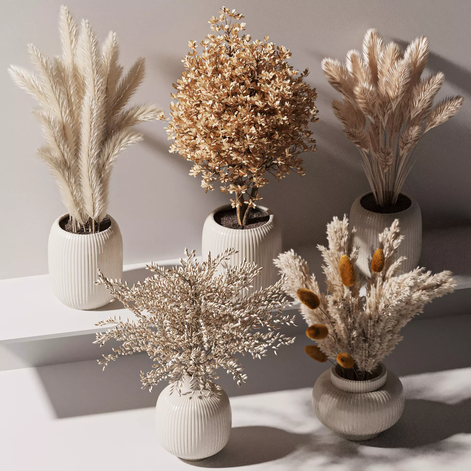 bouqute10 set of vases with dried grasses 3D model_0