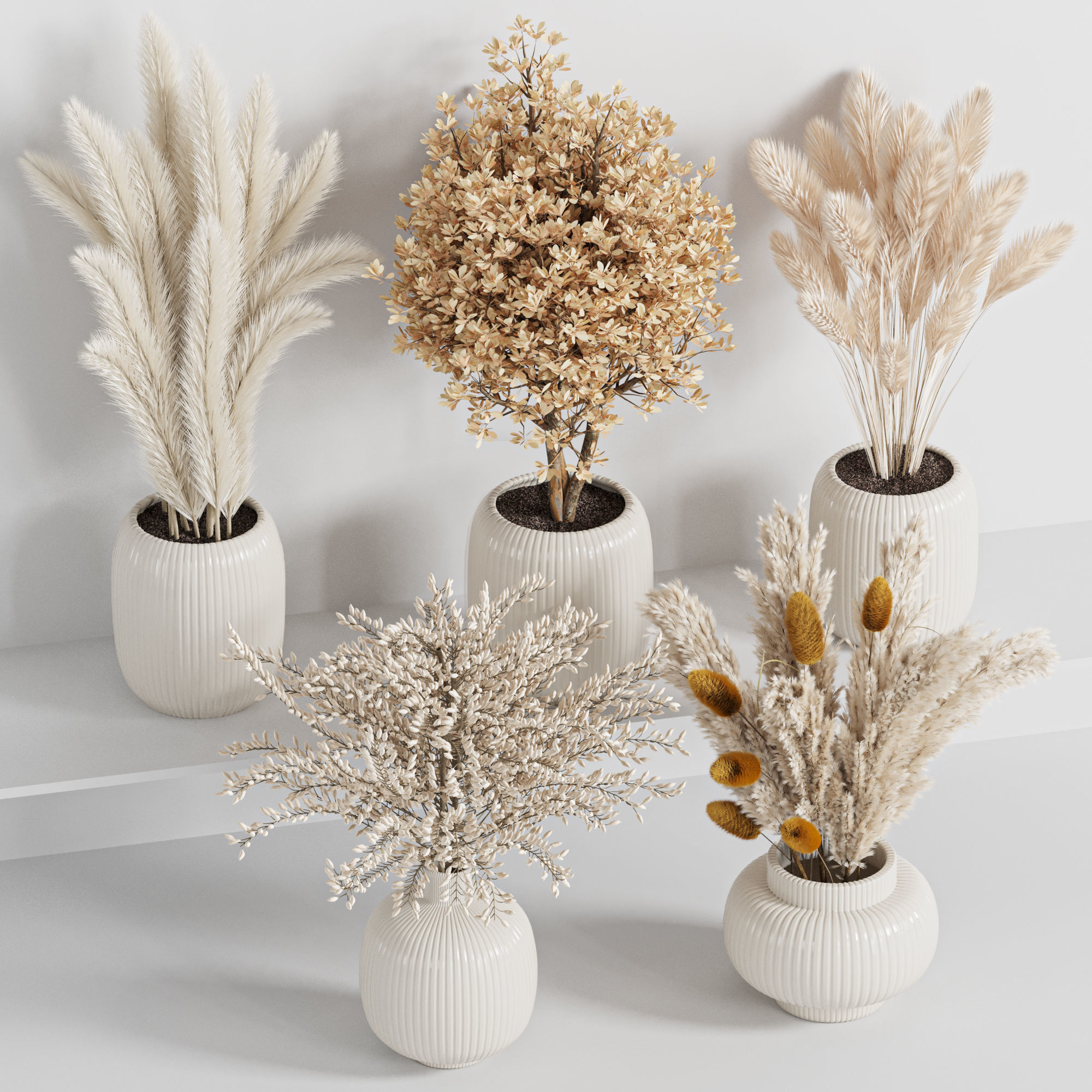 bouqute10 set of vases with dried grasses 3D model_2