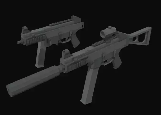 UMP-45 Low Poly two guns Low-poly 3D model