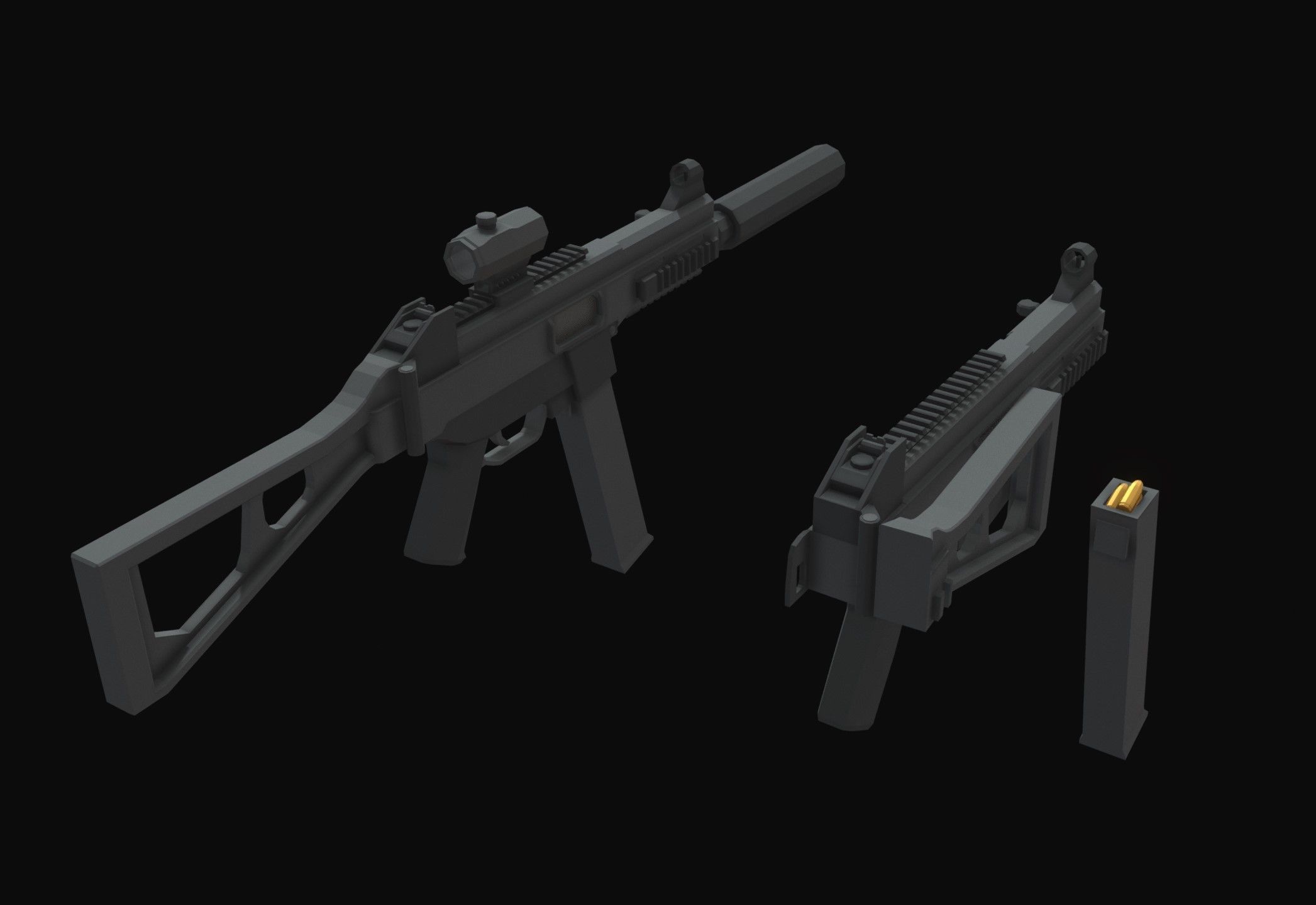 UMP-45 Low Poly two guns Low-poly 3D model_2
