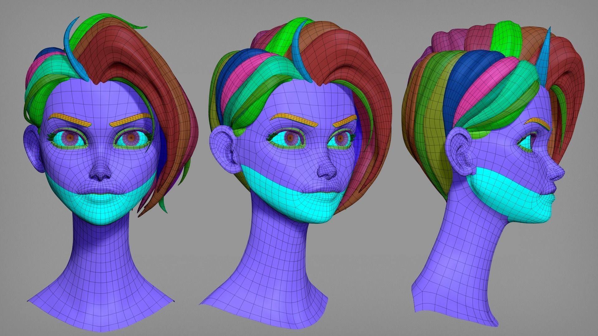 Male and female cartoon characters base mesh 3D model_6