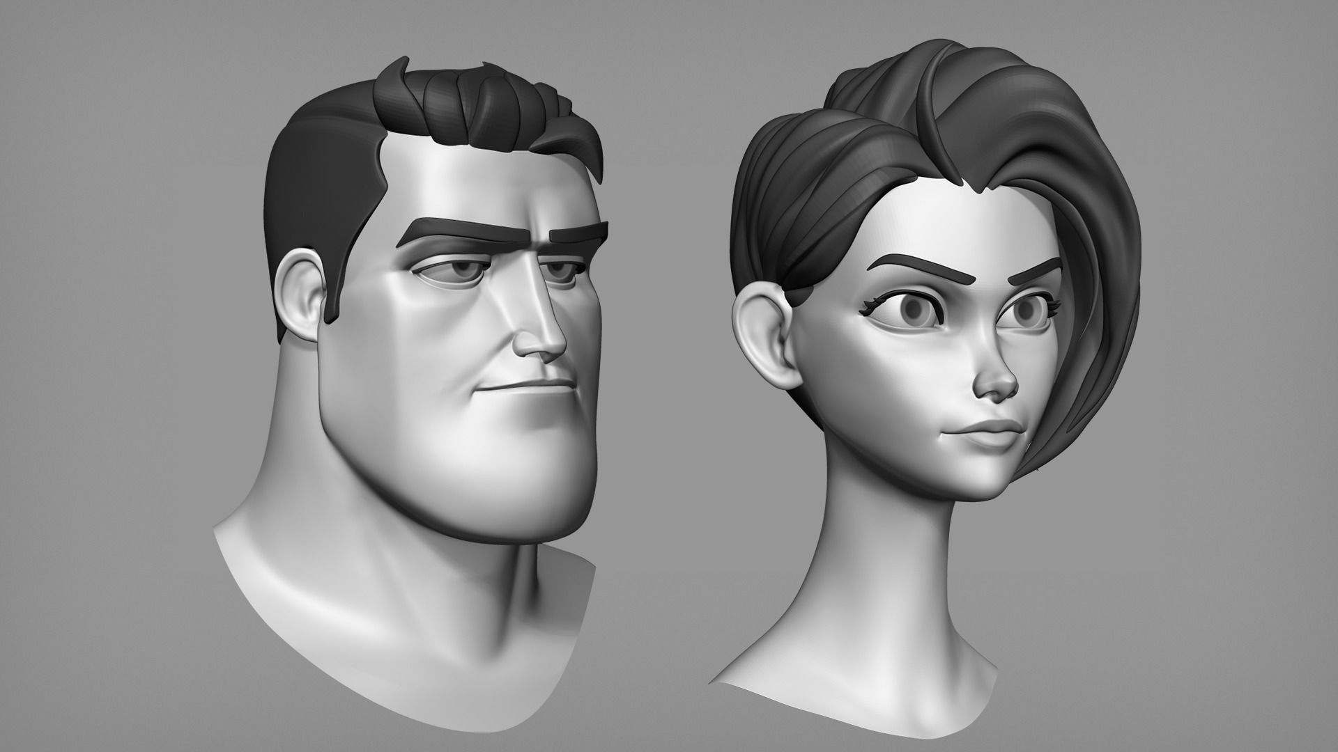 Male and female cartoon characters base mesh 3D model_3