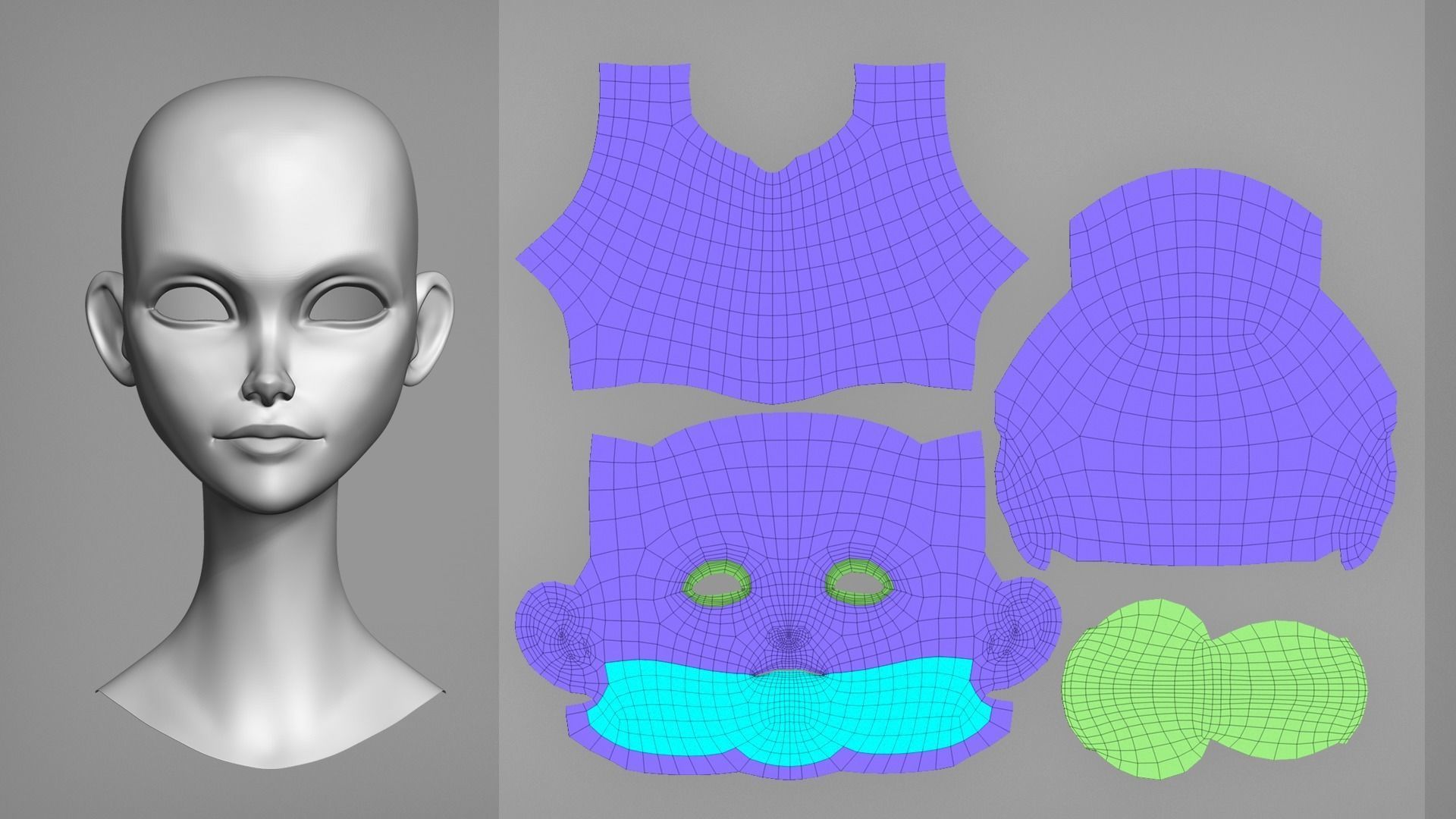 Male and female cartoon characters base mesh 3D model_10