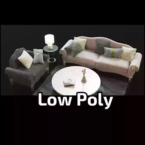 Living Room  Low poly  Sofa  table   carpet   vasa    3d model Low-poly 3D model