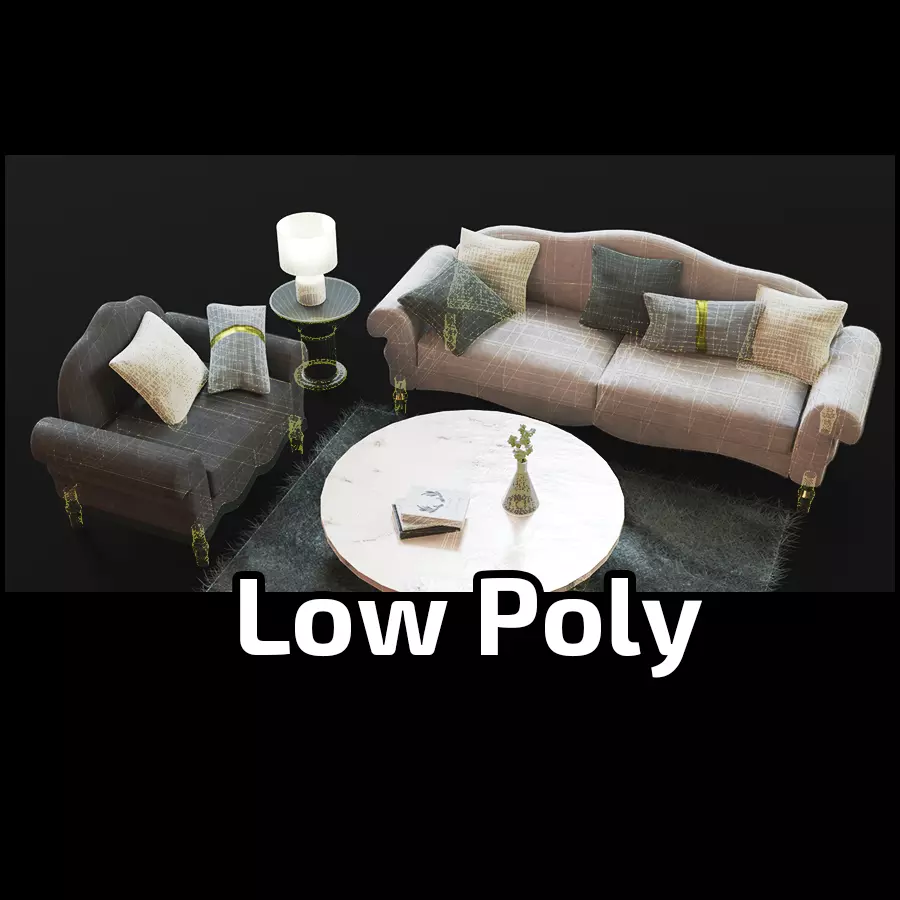 Living Room  Low poly  Sofa  table   carpet   vasa    3d model Low-poly 3D model_0